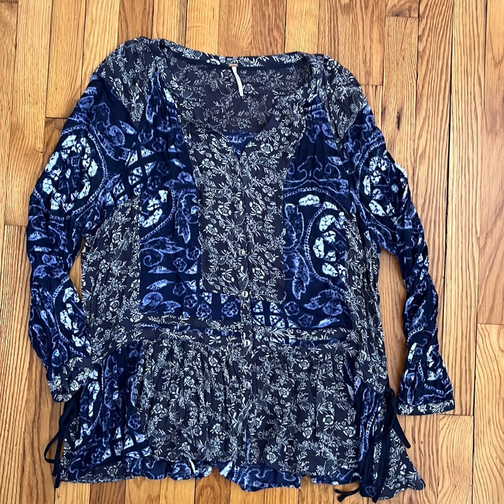 Free People Indigo Mixed Print Tunic size Small